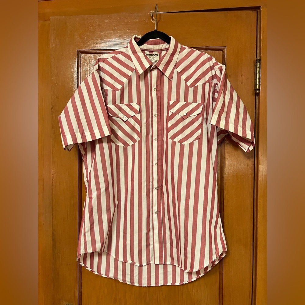 Vintage made in USA Pink and White Striped western Shirt | size l / xl